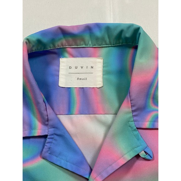 DUVIN Mens Small Button Up Shirt Short Sleeve Trippy Swirl Print Casual Beach - Picture 3 of 11